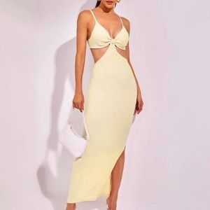SHEIN Cutout Solid Split Hem Dress in beige